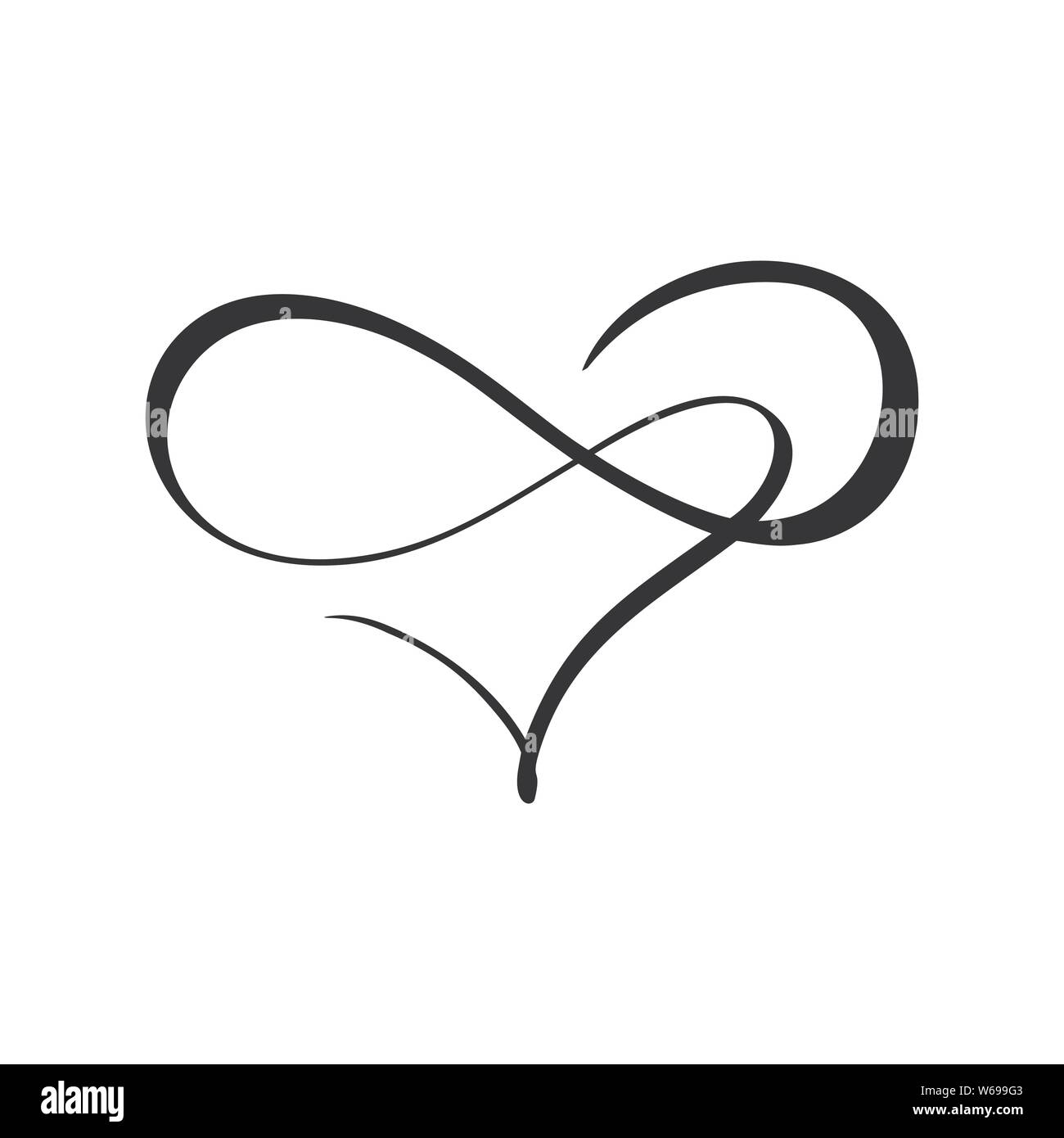 Vector black heart with infinity sign. Icon on white background. Illustration romantic symbol linked, join, love, passion and wedding. Template for t Stock Vector