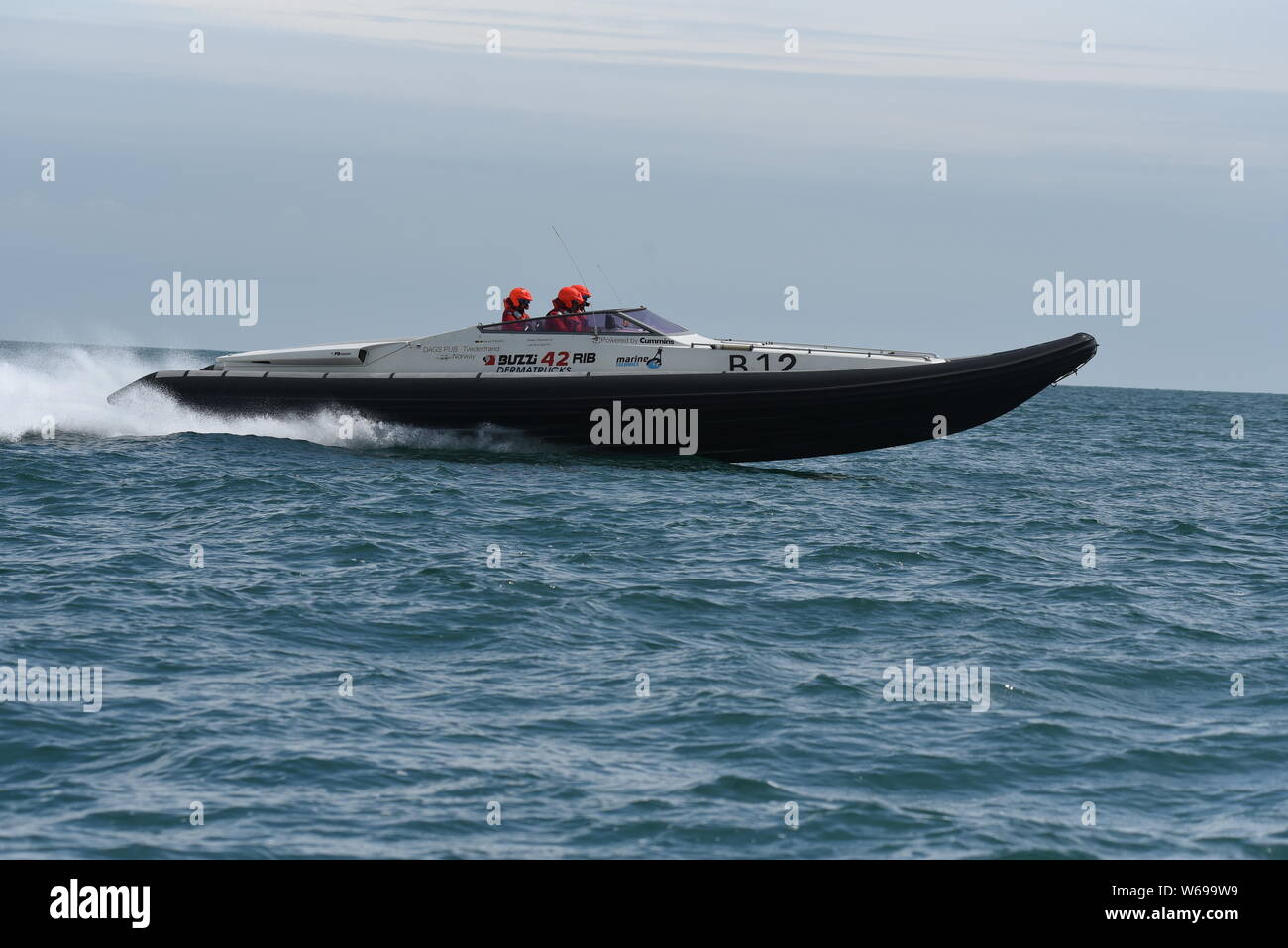 Powerboat Racing at the UKOPRA Poole 100 2019 powerboat racing in the Solent Stock Photo