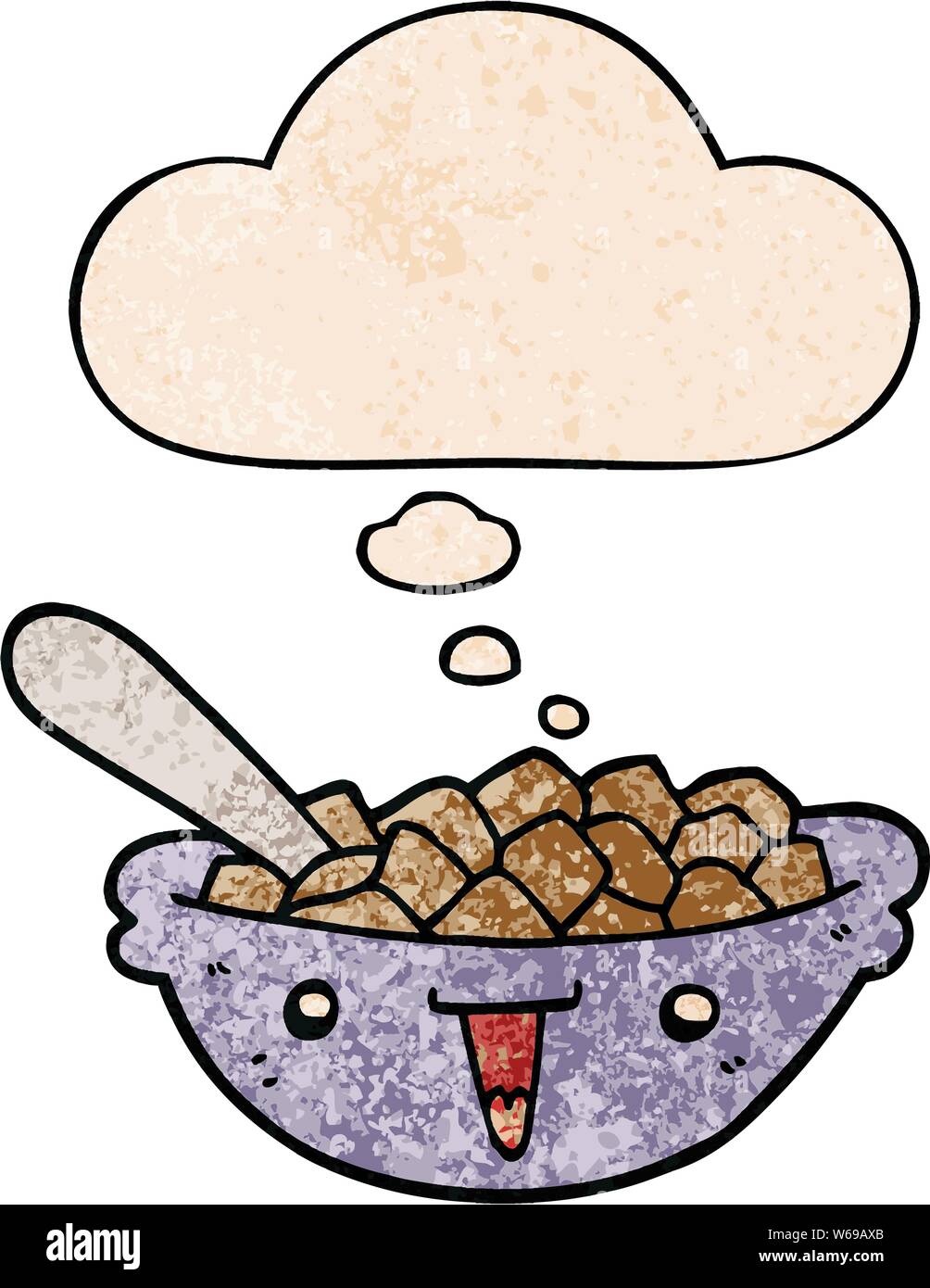cute cartoon bowl of cereal with thought bubble in grunge texture style ...