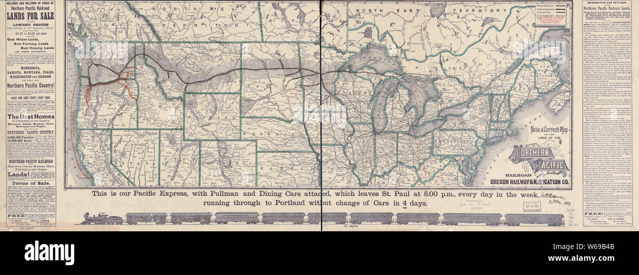 Northern Pacific Railway Map 0334 Railroad Maps New And Correct Map Of The Lines Of The Northern Pacific  Railroad And Oregon Railway Navigation Co Rebuild And Repair Stock Photo -  Alamy