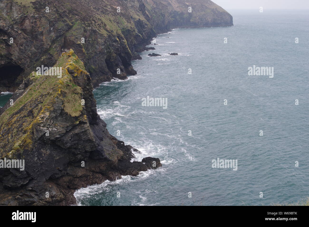 Looking along the Rugged Sea Cliffs of St Agnes Head on a Hazy Spring