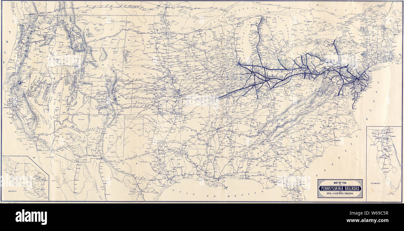0350 Railroad Maps Map of the Pennsylvania Railroad and its connections Rebuild and Repair Stock