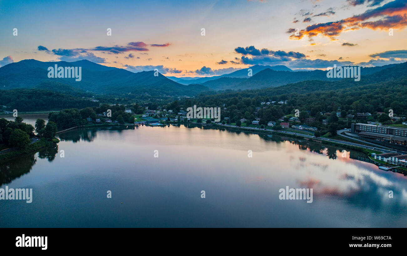 Lake Junaluska Sunset Aerial Stock Photo Alamy