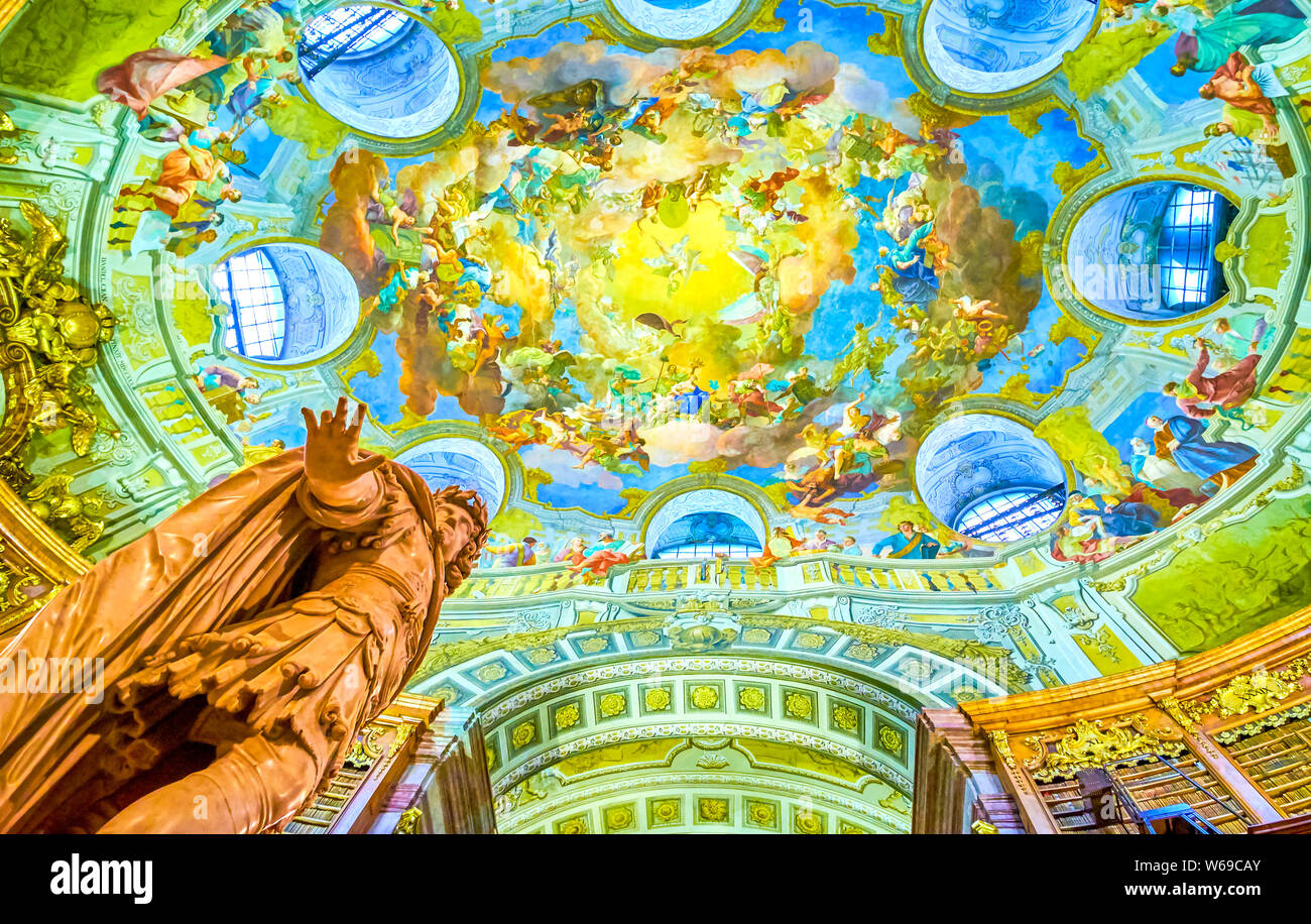 VIENNA, AUSTRIA - MARCH 2, 2019: The monument to Emperor Charles VI and the beautiful dome, decorated with frescoes on the background, Austrian Nation Stock Photo