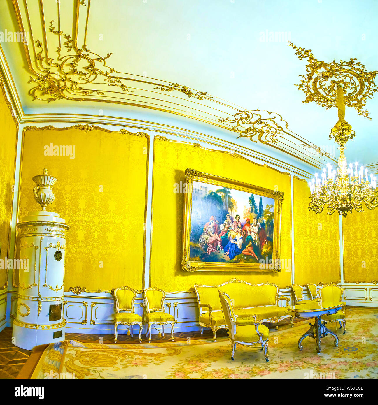 VIENNA, AUSTRIA - MARCH 2, 2019: Panorama of Rococo Salon in Albertina  Palace with golden stucco and yellow wallpapers and furniture, on March 2  in Vi Stock Photo - Alamy