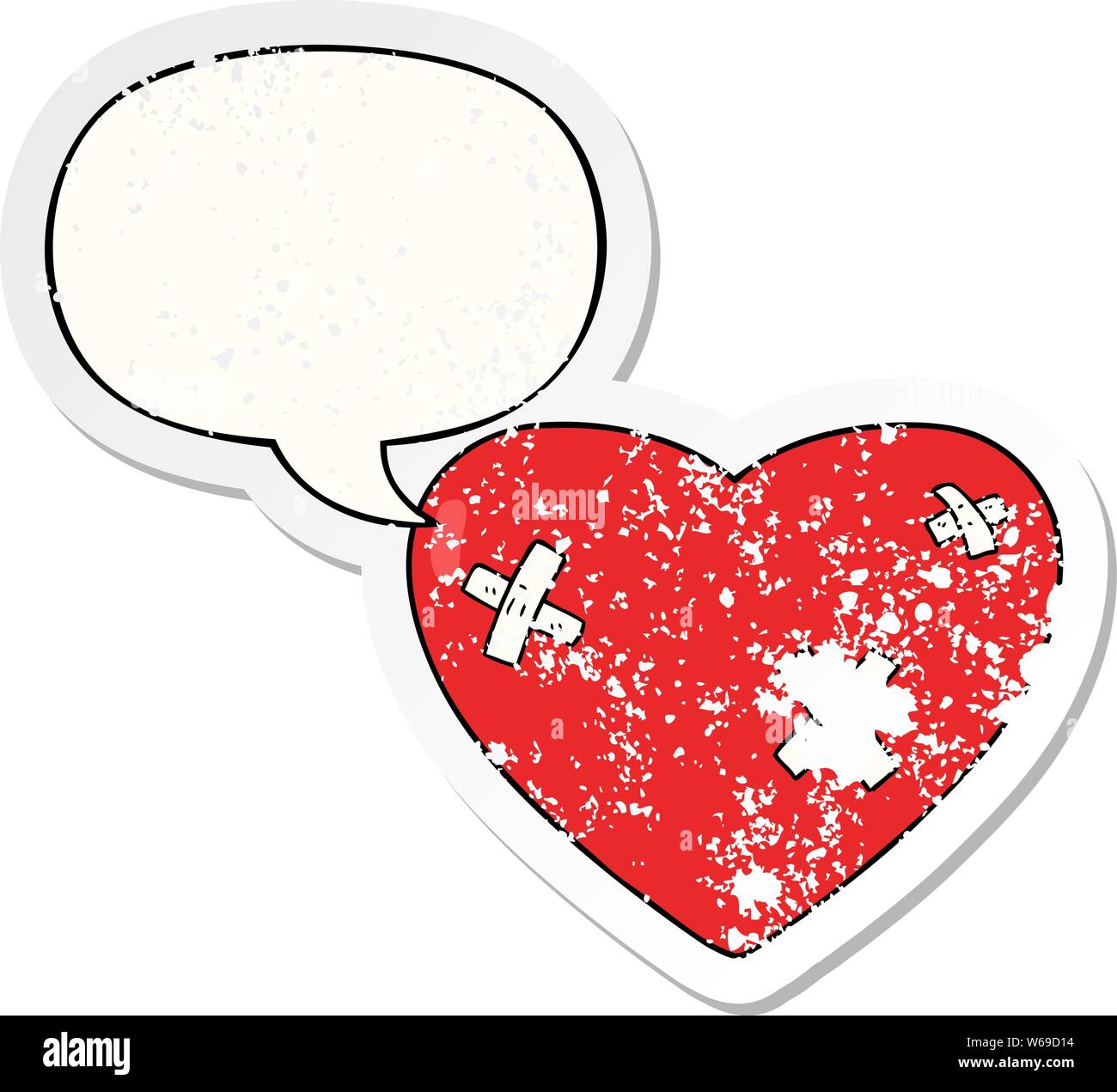 Cartoon Beaten Up Heart With Speech Bubble Distressed Distressed Old Sticker Stock Vector Image Art Alamy