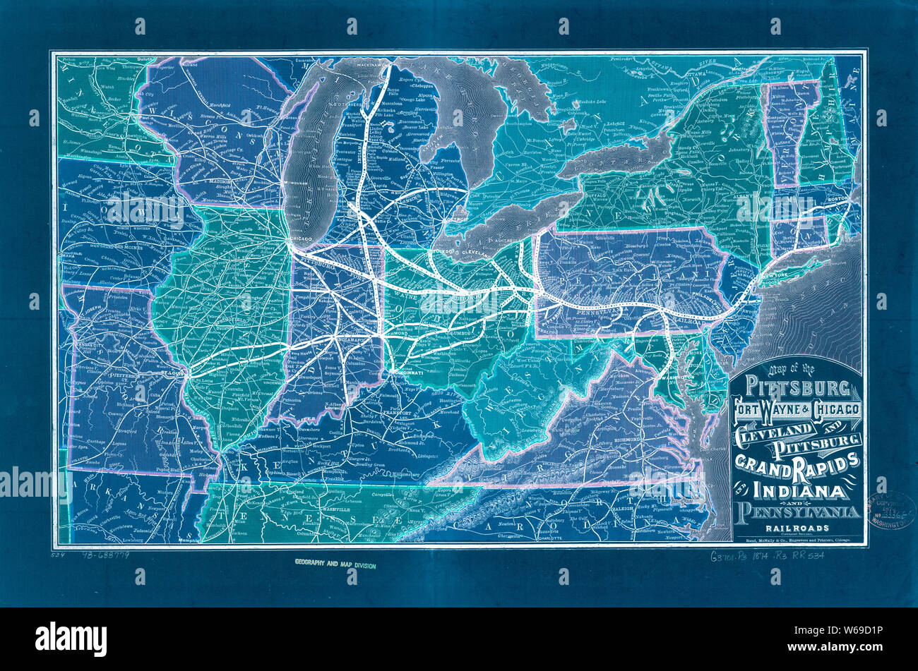 0361 Railroad Maps Map of the Pittsburg sic Fort Wayne Chicago Cleveland and Pittsburg sic Grand Rapids and Indiana and Pennsylvania Inverted Rebuild and Repair Stock Photo