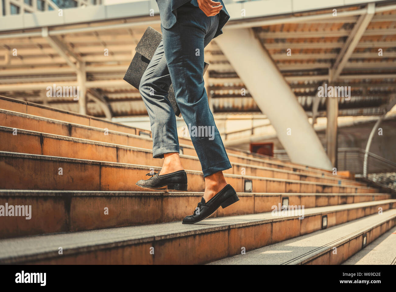 Businessman concept running forward to his goal, A man hurry up go to work, competitive business strategy, Stock Photo