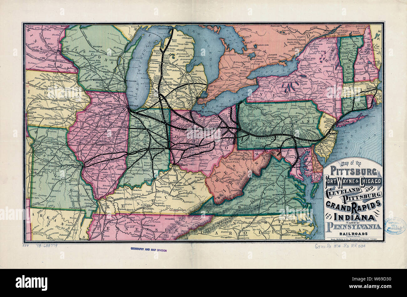 0361 Railroad Maps Map of the Pittsburg sic Fort Wayne Chicago Cleveland and Pittsburg sic Grand Rapids and Indiana and Pennsylvania railroads Rebuild and Repair Stock Photo