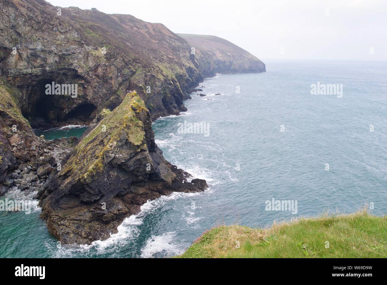Looking along the Rugged Sea Cliffs of St Agnes Head on a Hazy Spring