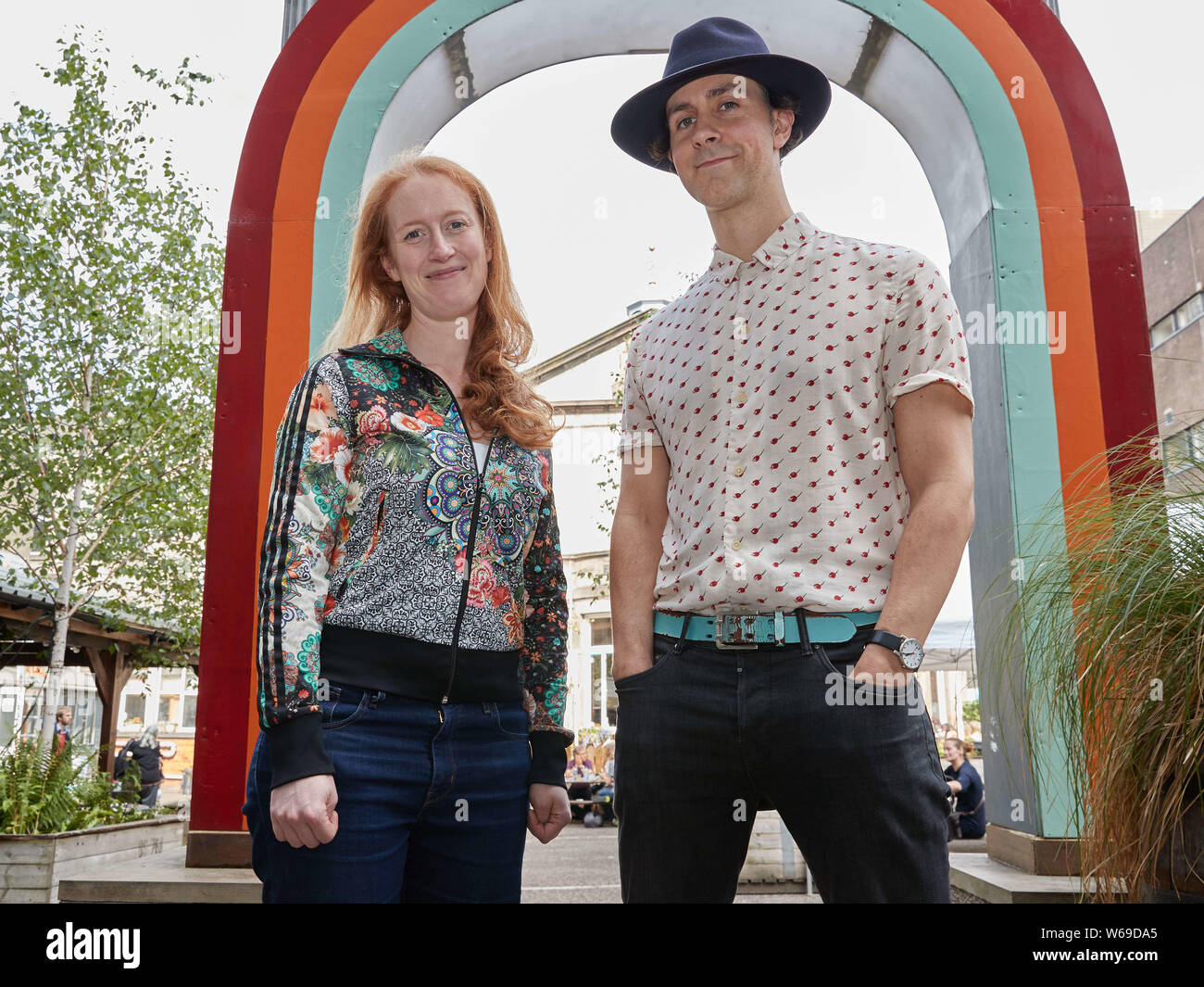 Edinburgh, Scotland. UK. 31 July 2019. Photo call with Paul Smith (Maximo  Park) and Annie Rigby At SummerHall Part of the Edinburgh Fringe Festival  2019. Pictured: Paul Smith and Annie Rigby. Credit: