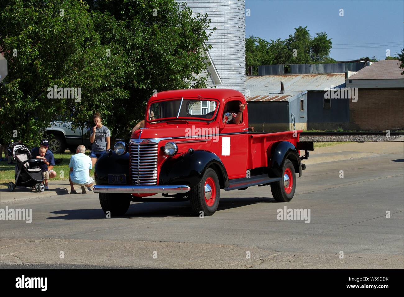 Old Red Chevy Truck in the Czech Fest Parade closeup. Stock Photo