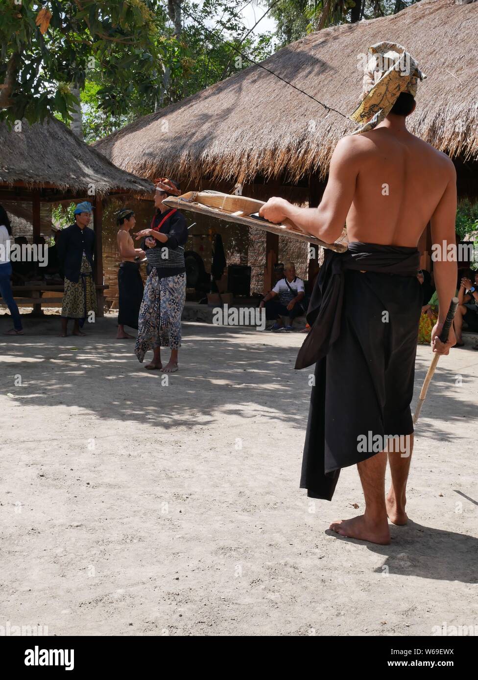 Peresean dance, proof of manhood male Sasak trible in Lombok Stock Photo