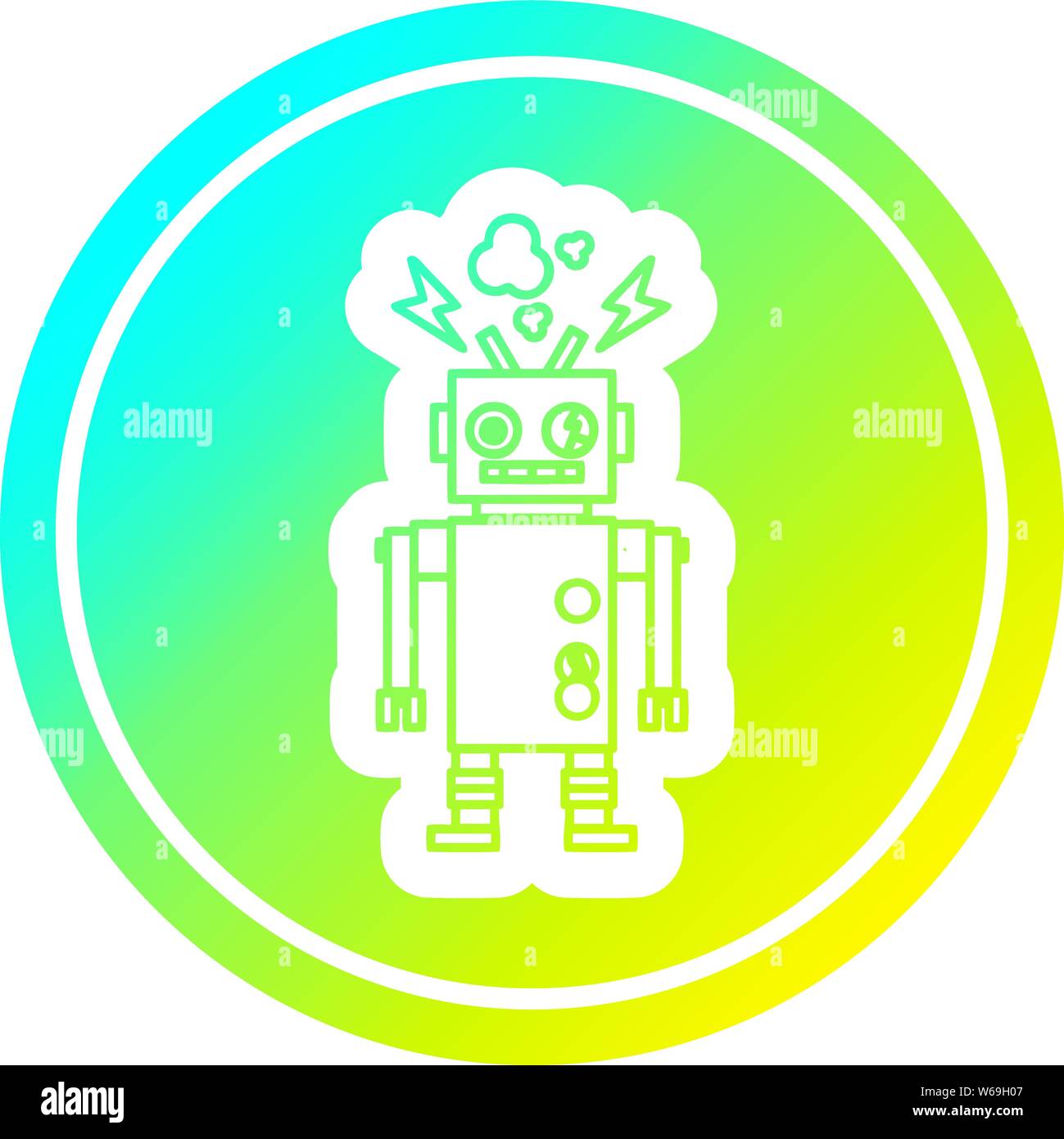 malfunctioning robot circular icon with cool gradient finish Stock ...
