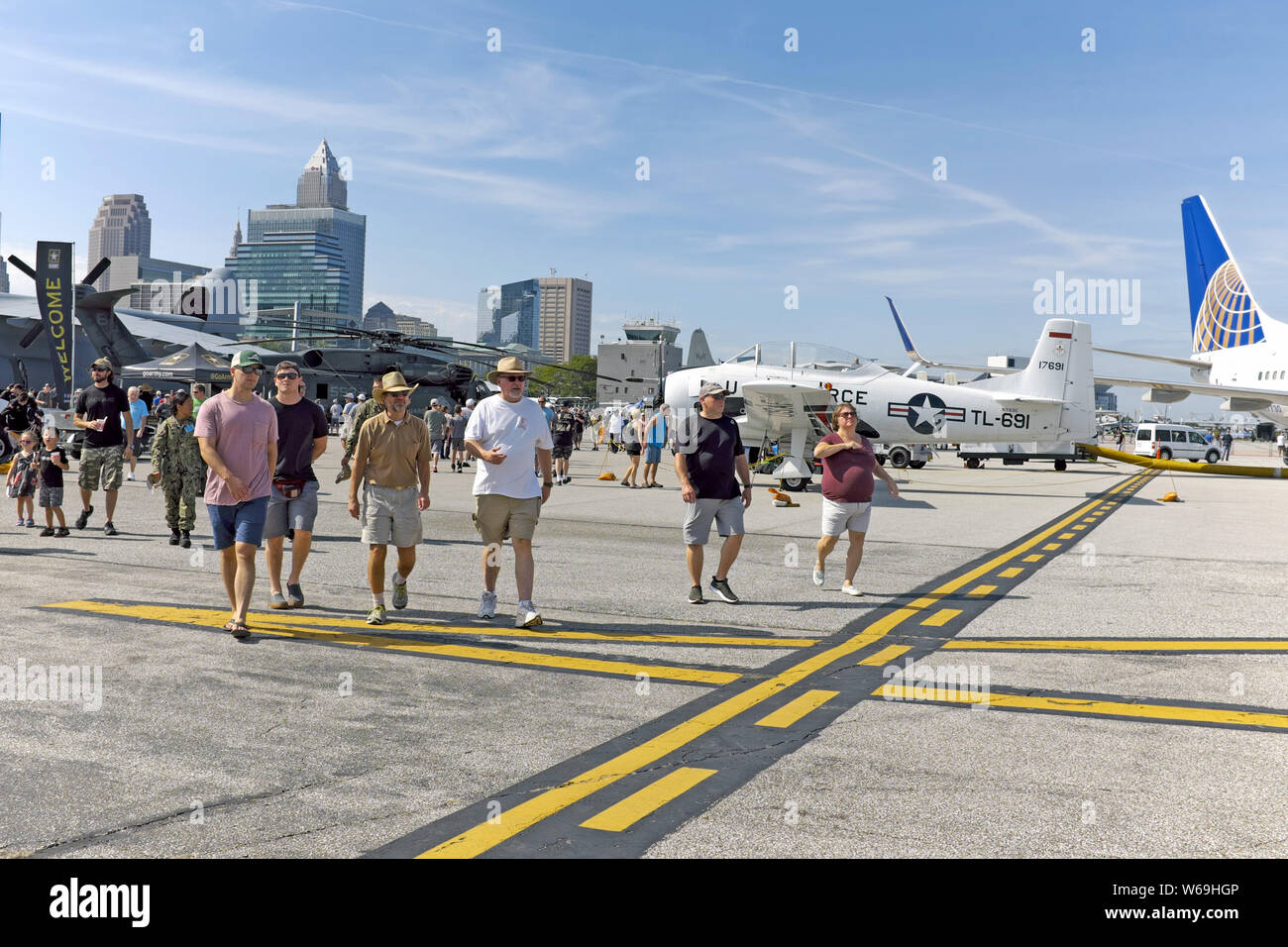 People attend the 2018 Cleveland National Air Show at Burke Lakefront Airport over the Labor Day Weekend in Cleveland, Ohio, USA. Stock Photo