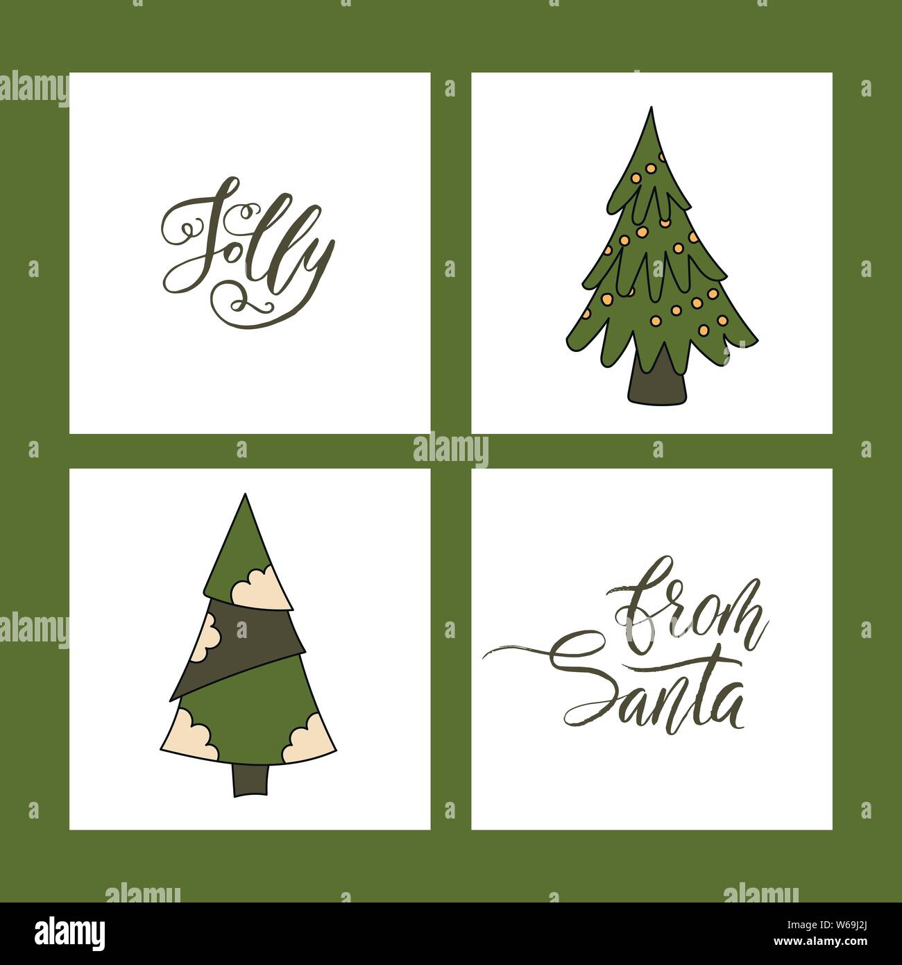 Vector Christmas card set with Christmas trees and hand lettering ...