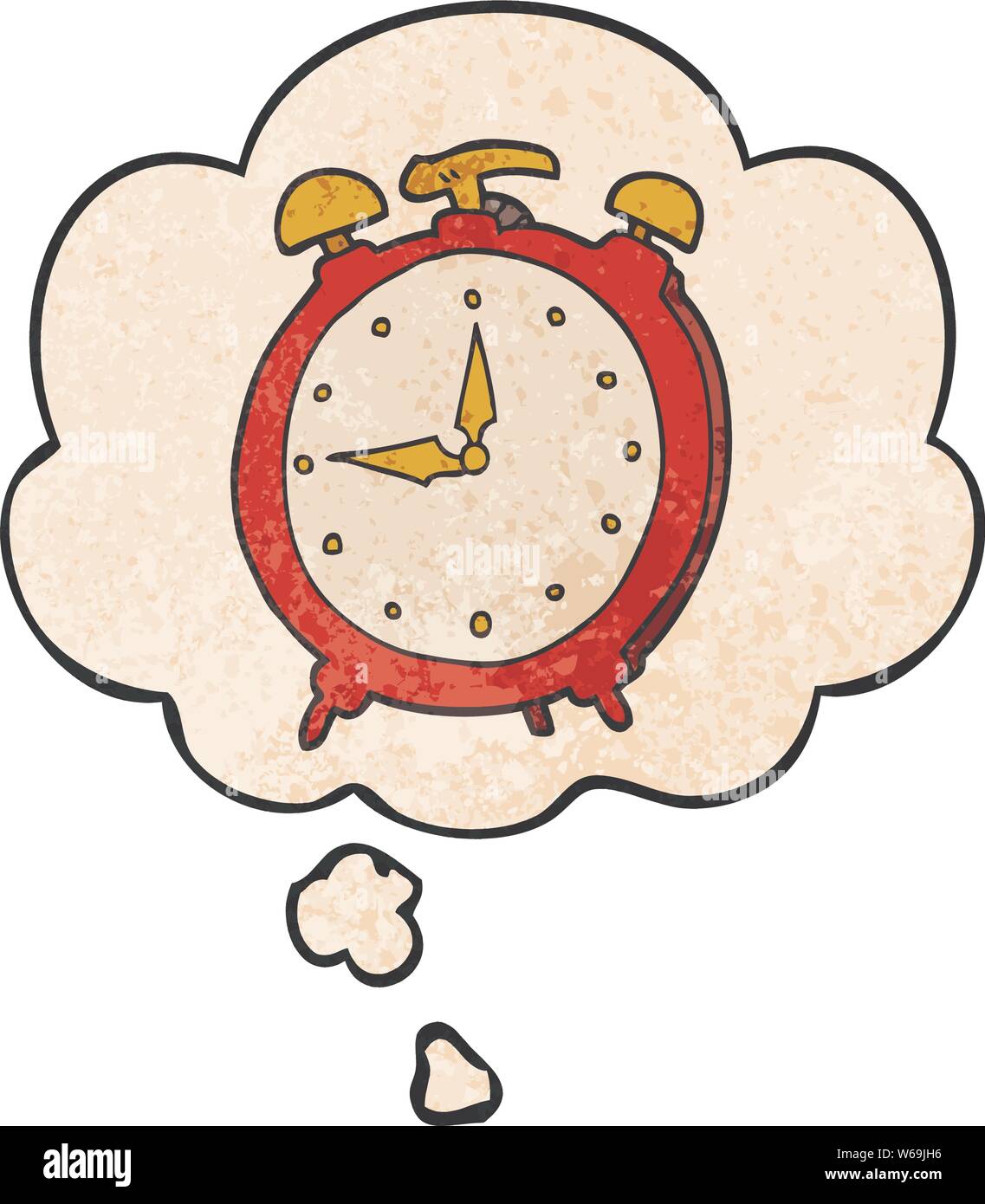 cartoon alarm clock with thought bubble in grunge texture style Stock ...