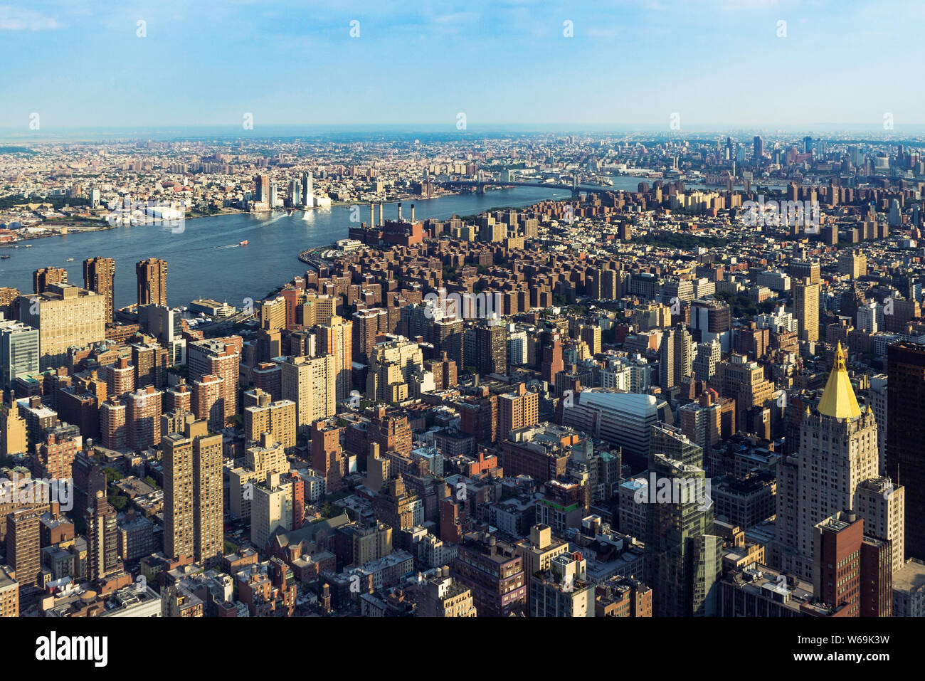 New York City Manhattan street aerial view with skyscrapers Stock Photo