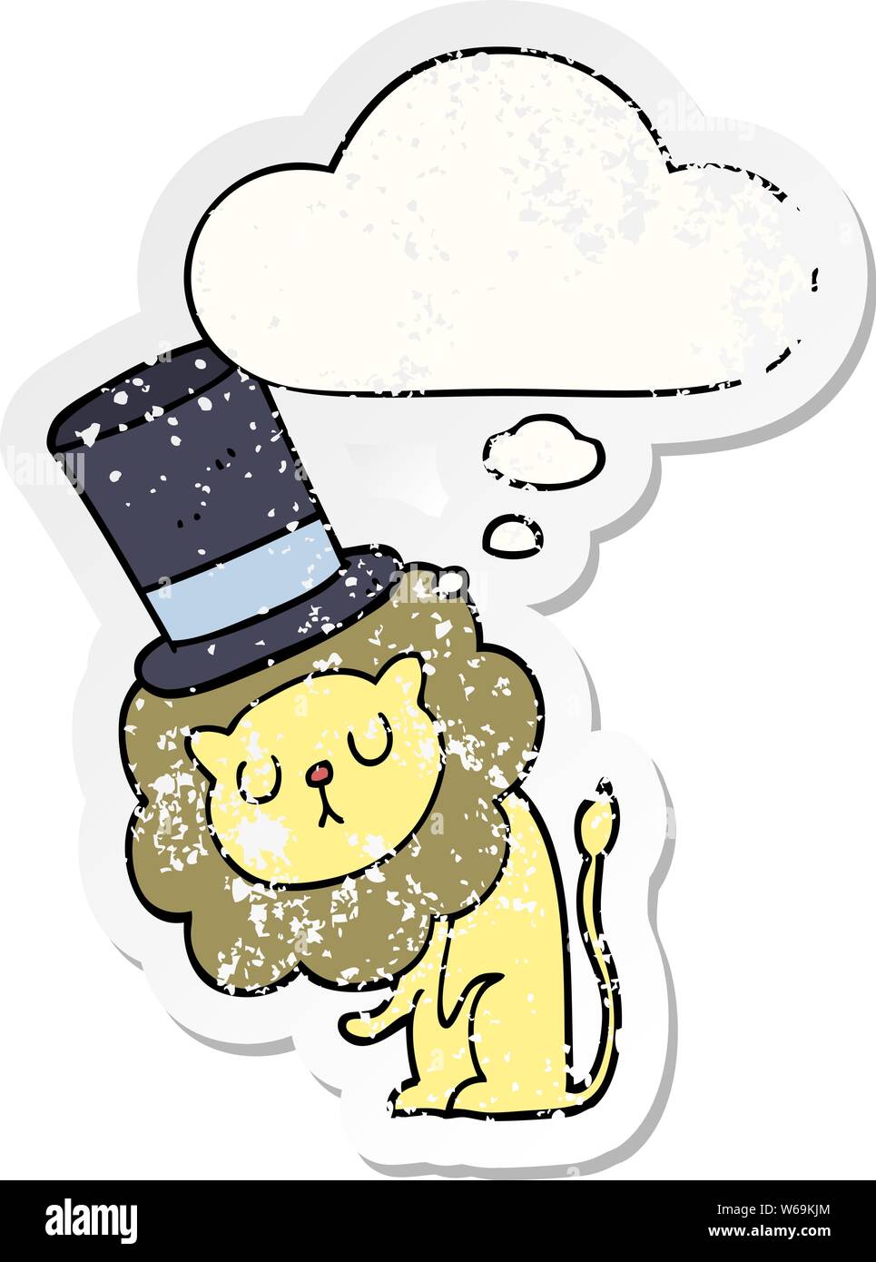 cute cartoon lion wearing top hat with thought bubble as a distressed ...