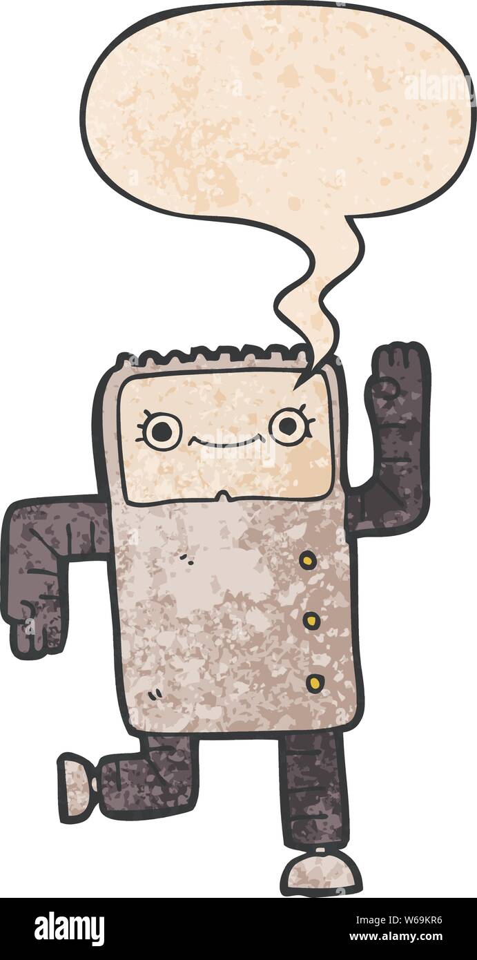 cartoon robot with speech bubble in retro texture style Stock Vector ...