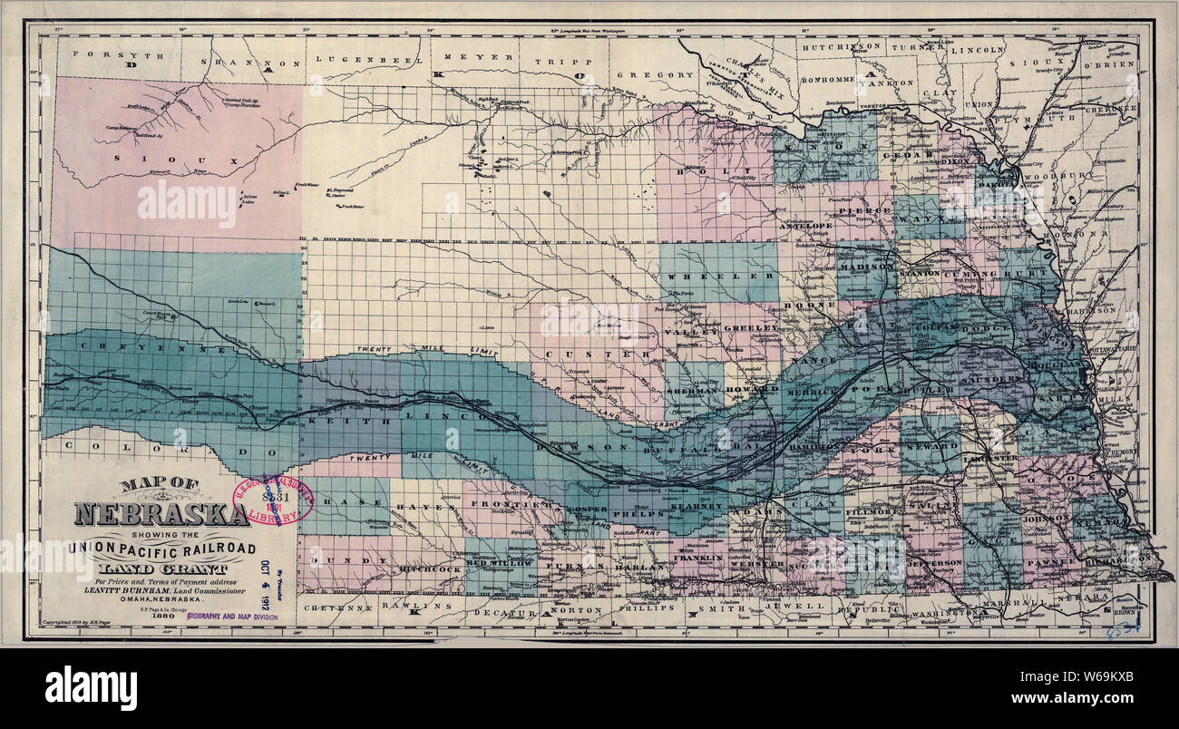 0405 Railroad Maps Map of Nebraska showing the Union Pacific Railroad