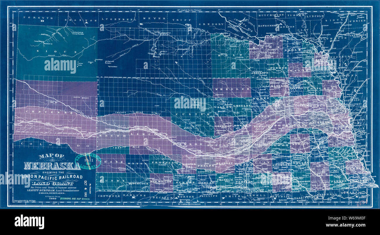 0405 Railroad Maps Map of Nebraska showing the Union Pacific Railroad