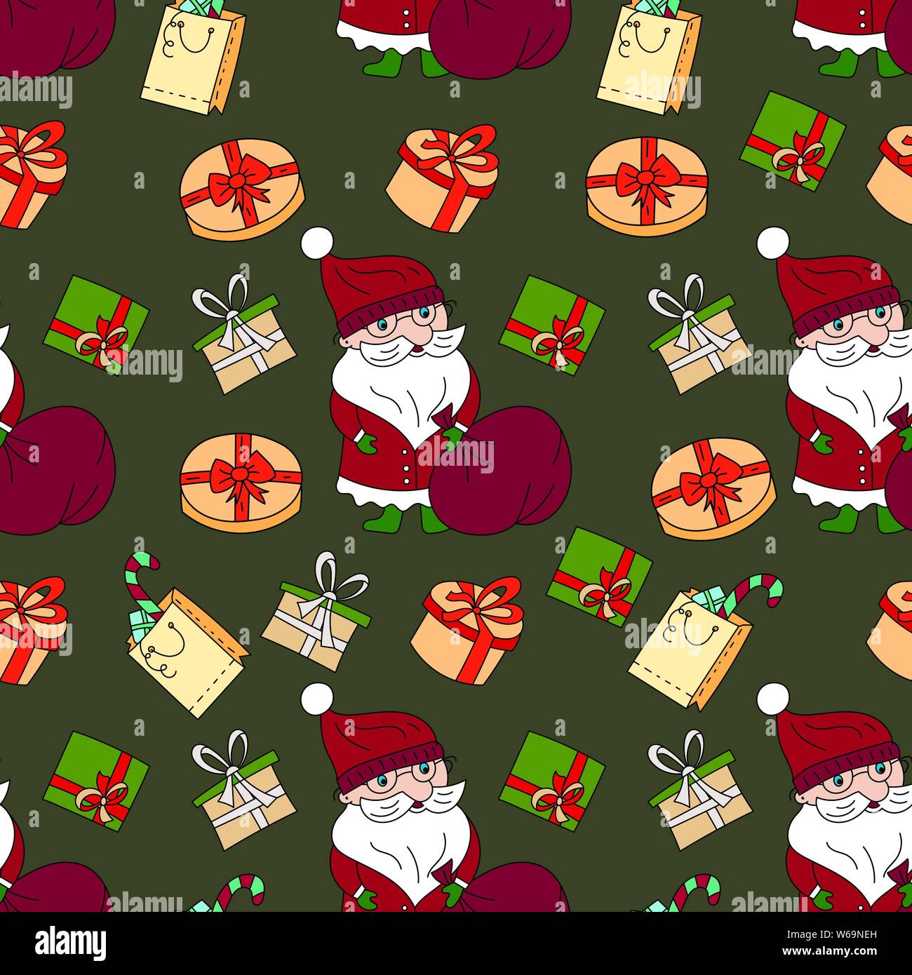 Vector Christmas seamless pattern with Santa and gift boxes Stock ...