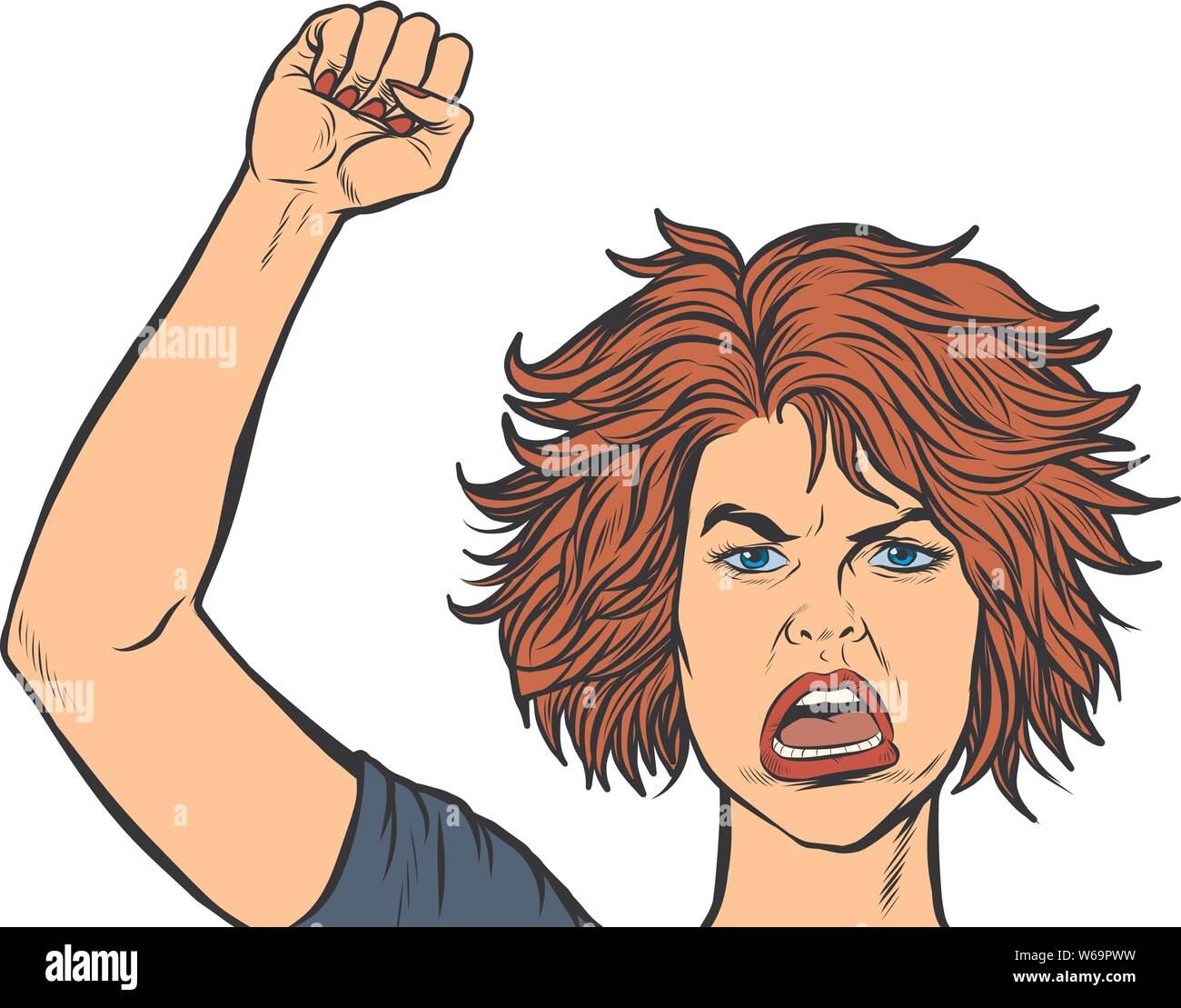 angry protester woman, rally resistance freedom democracy Stock Vector