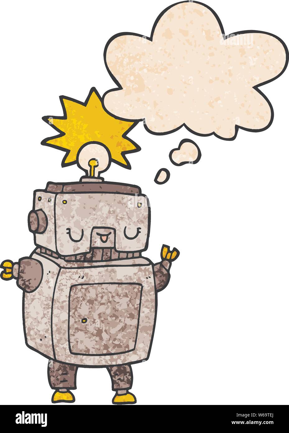 cartoon robot with thought bubble in grunge texture style Stock Vector ...