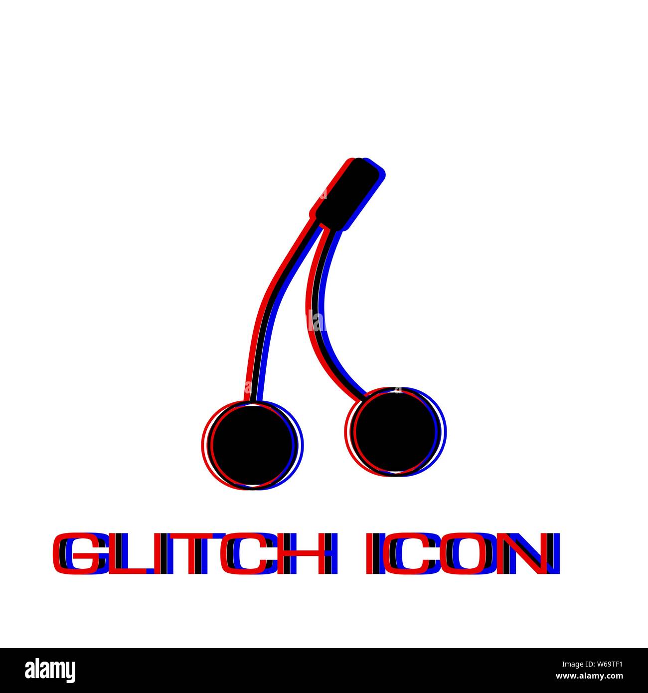 Cherry icon flat. Simple pictogram - Glitch effect. Vector illustration symbol Stock Vector