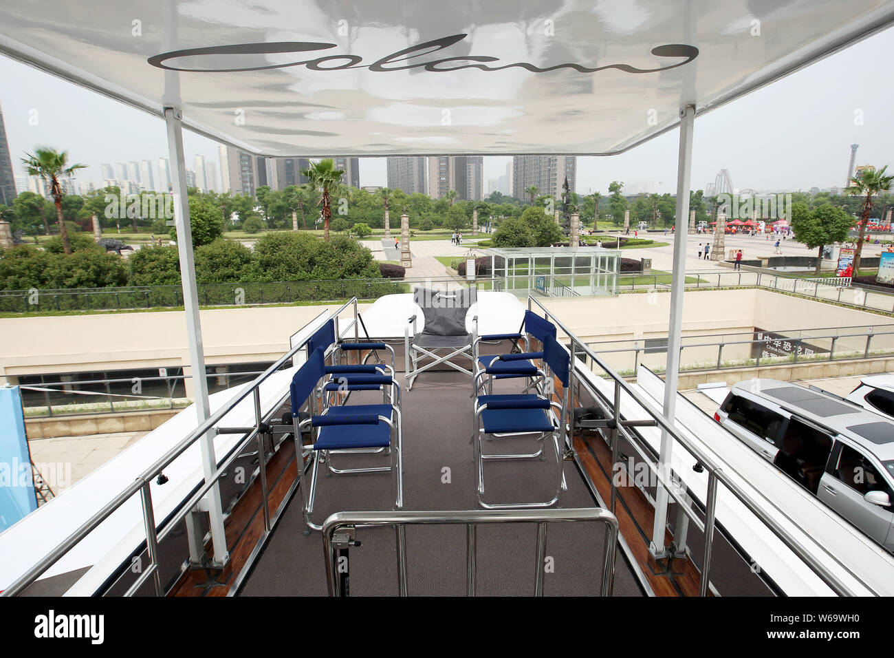 View of the roof of a luxury recreational vehicle (RV) designed by German industrial designer Luigi Colani in Changzhou city, east China's Jiangsu pro Stock Photo