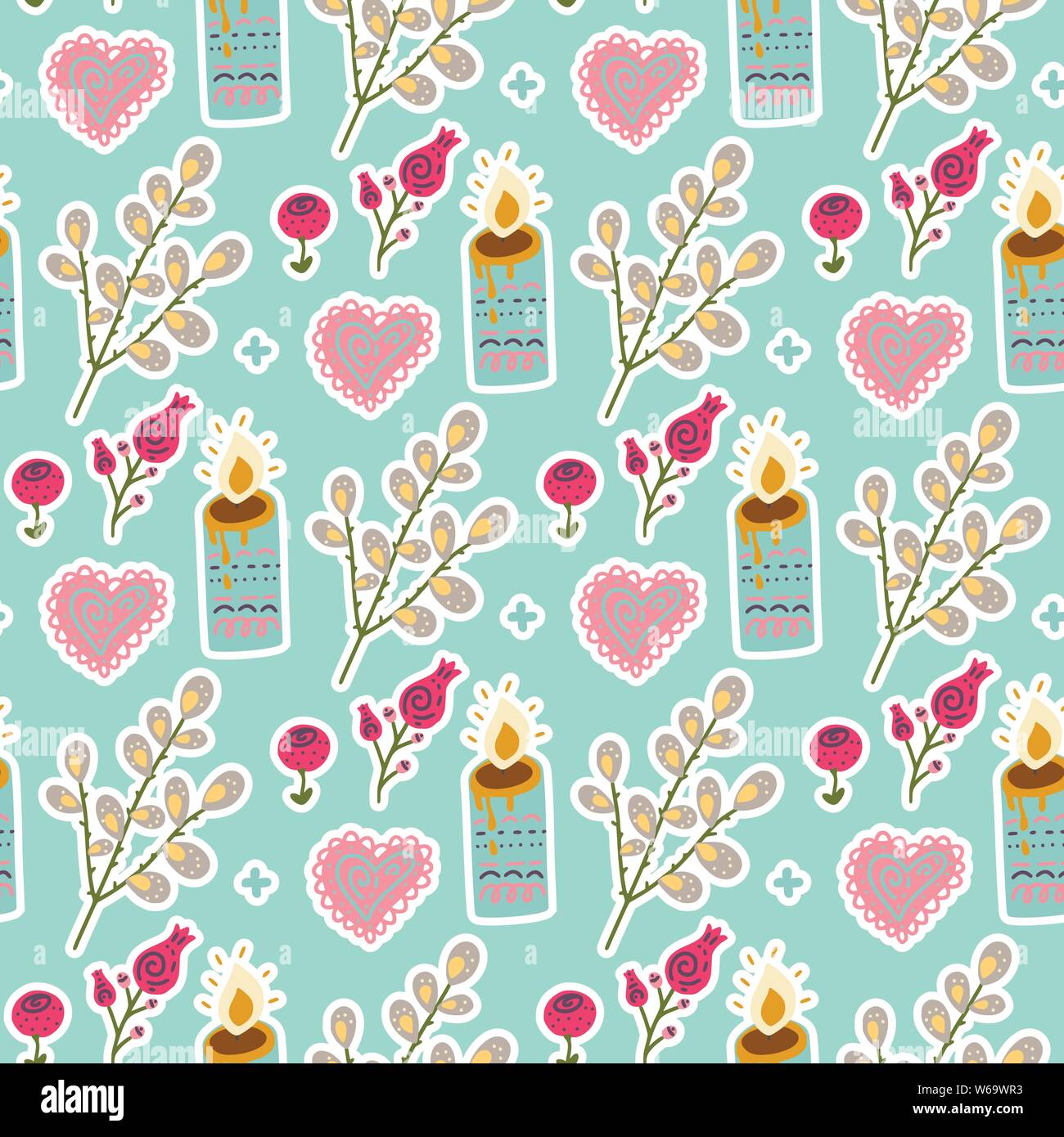Seamless spring vector pattern. Happy Easter illustration with Easter ...