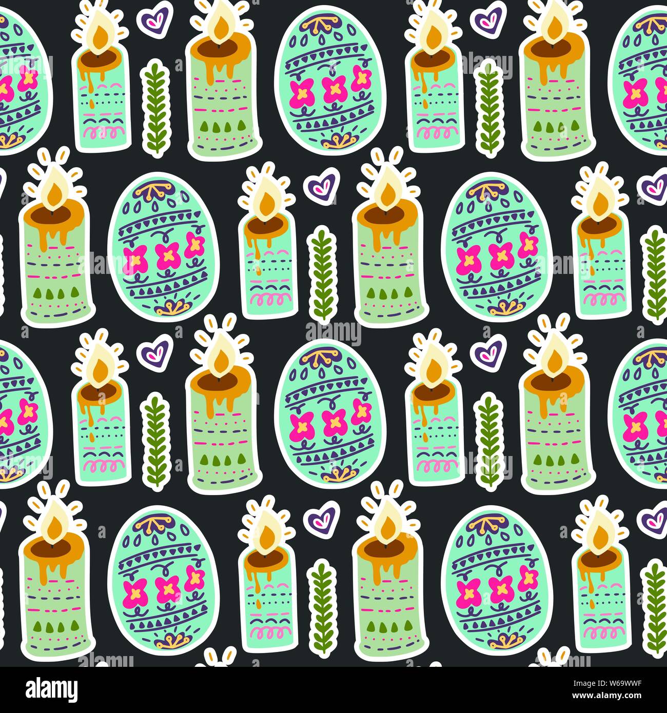 Seamless spring vector pattern with Easter eggs and candles Stock ...