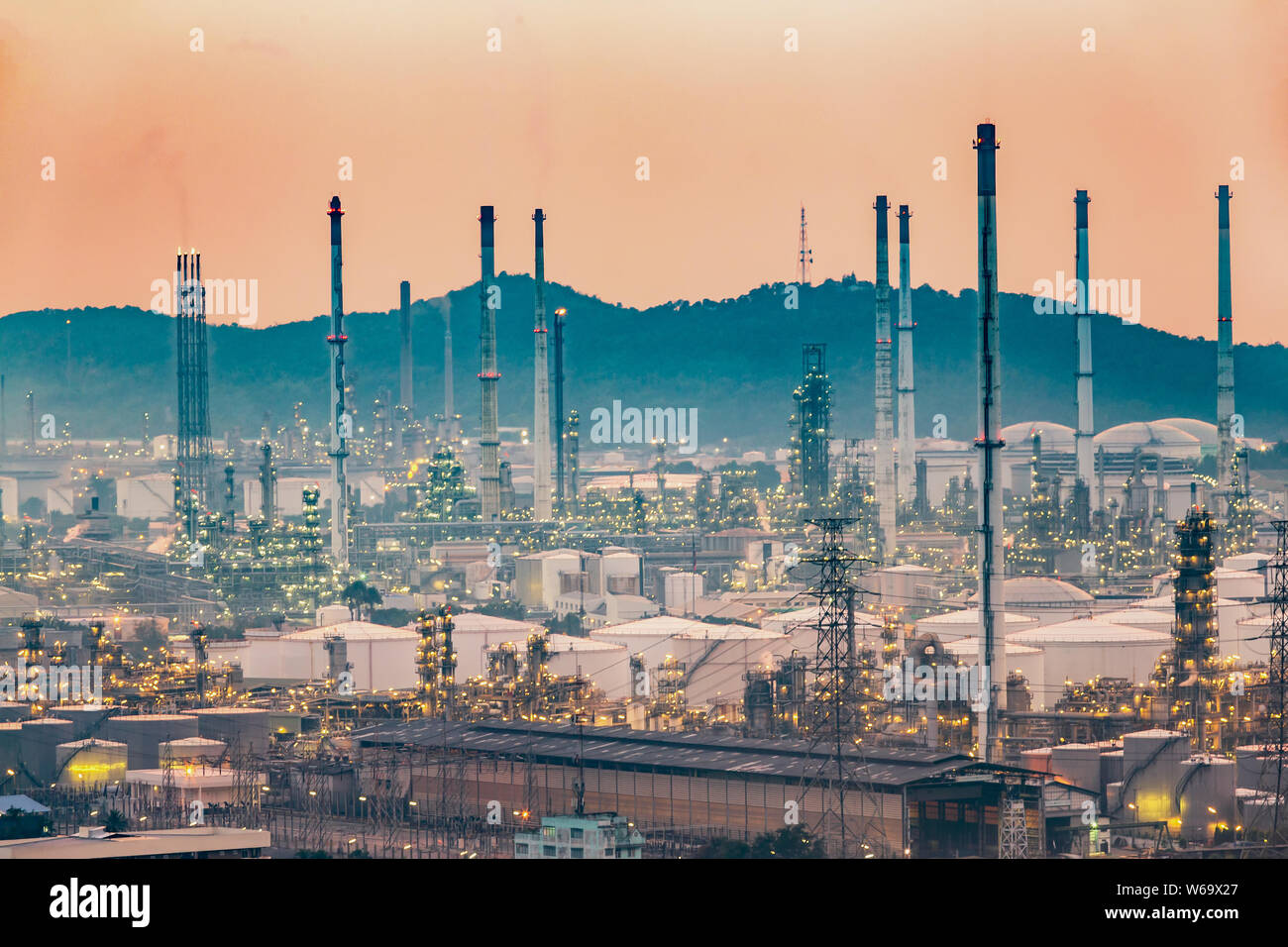 Refinery plant with sunset Stock Photo - Alamy
