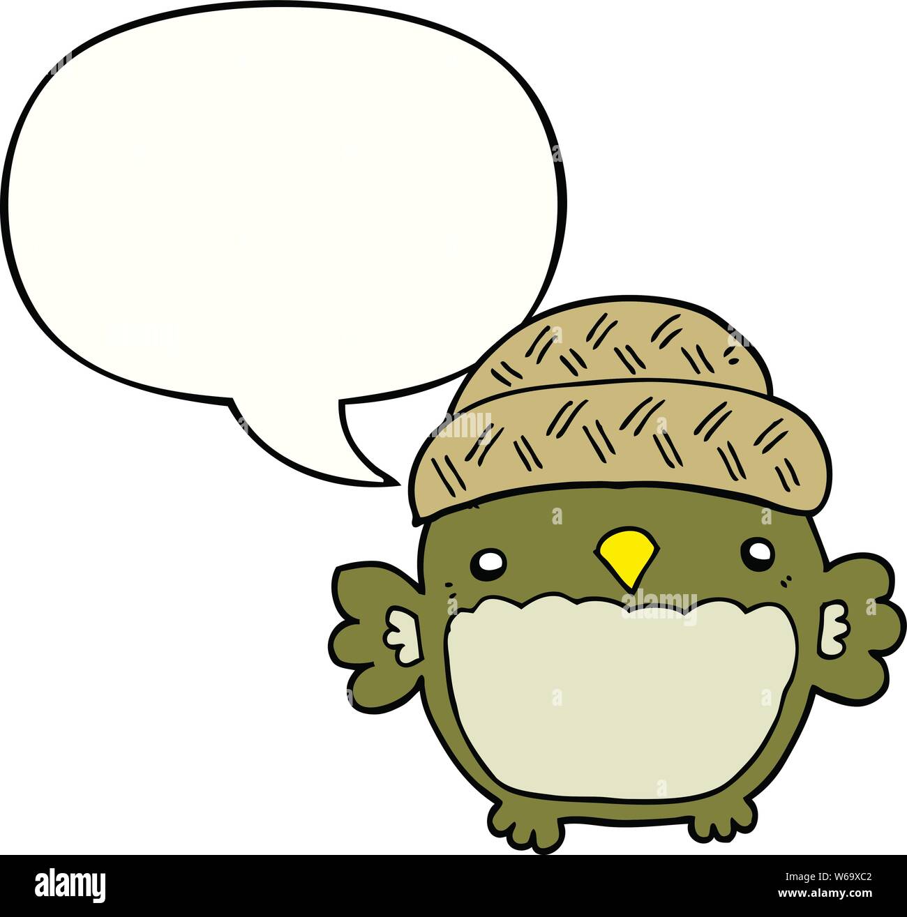 cute cartoon owl in hat with speech bubble Stock Vector
