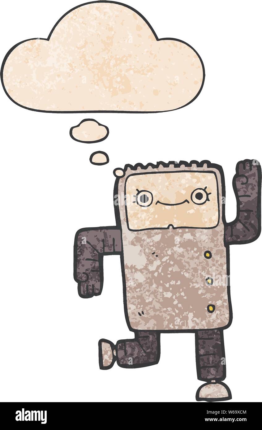 cartoon robot with thought bubble in grunge texture style Stock Vector ...