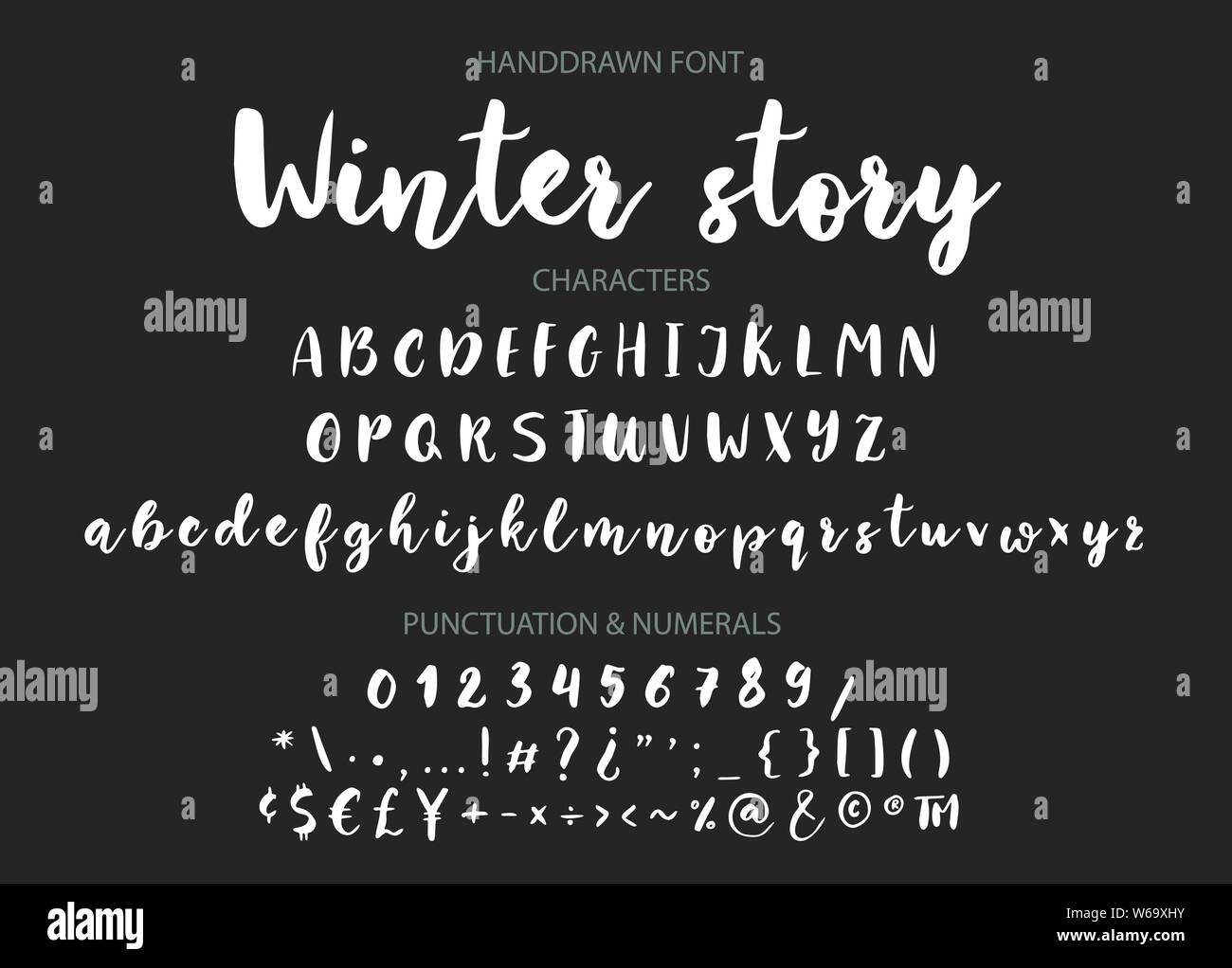 Winter story. Handwritten Brush font for lettering quotes. Hand drawn