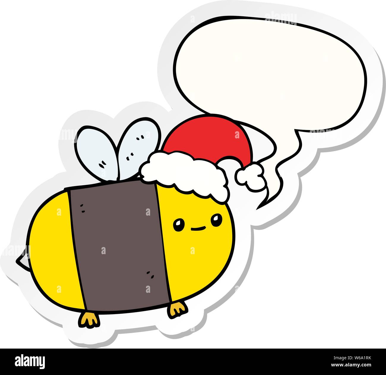 cartoon christmas bee with speech bubble sticker Stock Vector