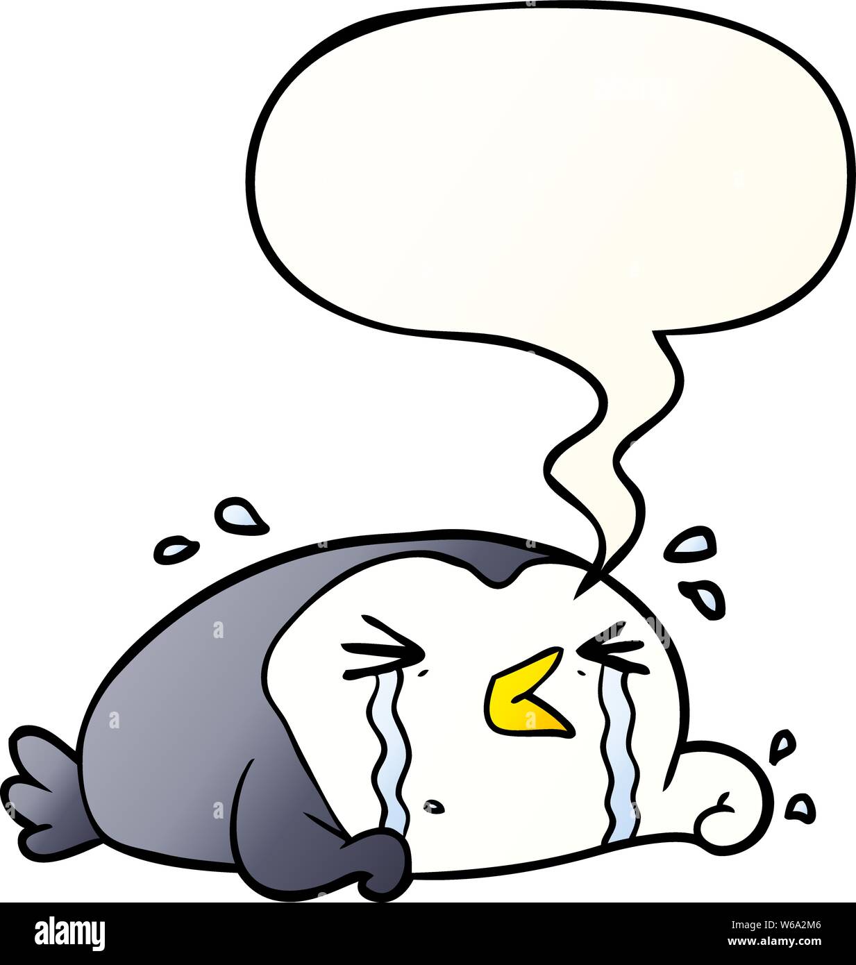 cartoon crying penguin with speech bubble in smooth gradient style Stock Vector