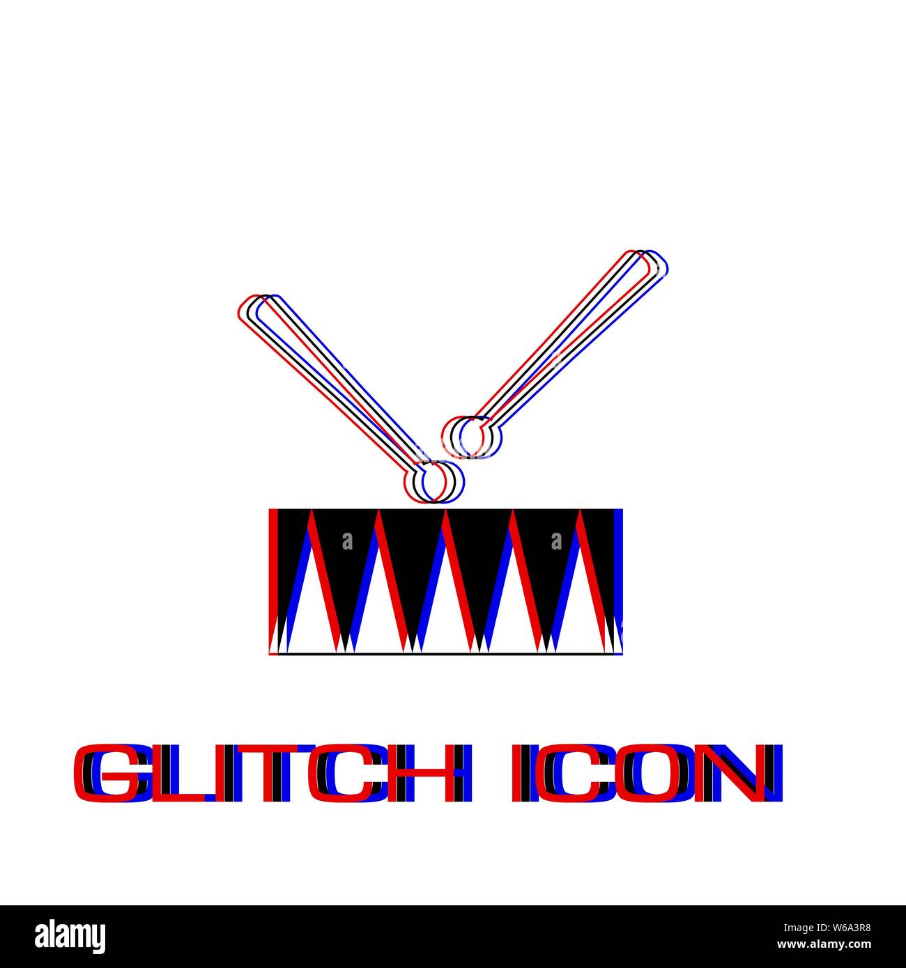 Drum icon flat. Simple pictogram - Glitch effect. Vector illustration symbol Stock Vector