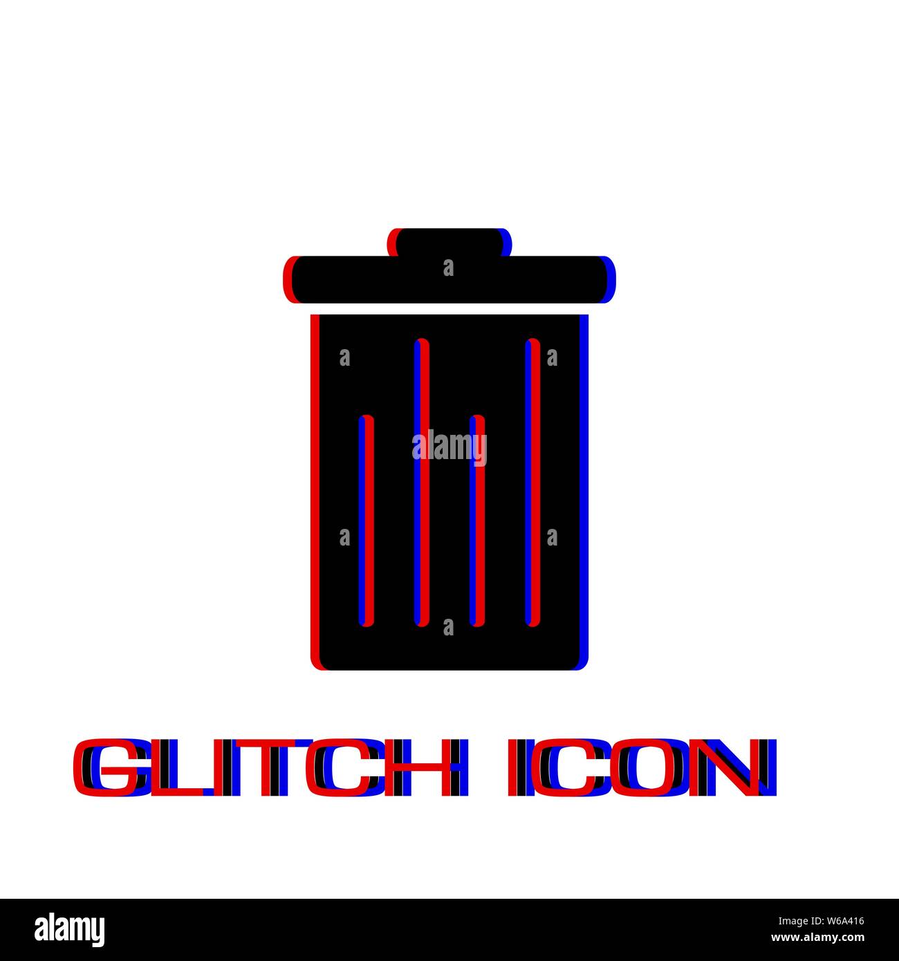 Trash can icon flat. Simple pictogram - Glitch effect. Vector illustration symbol Stock Vector