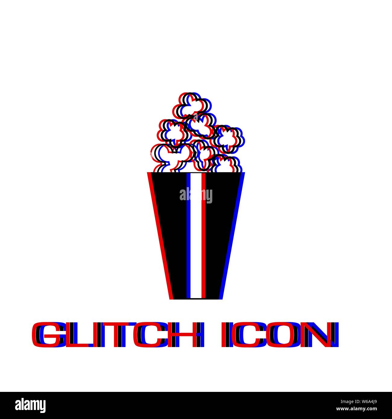 Popcorn icon flat. Simple pictogram - Glitch effect. Vector ...