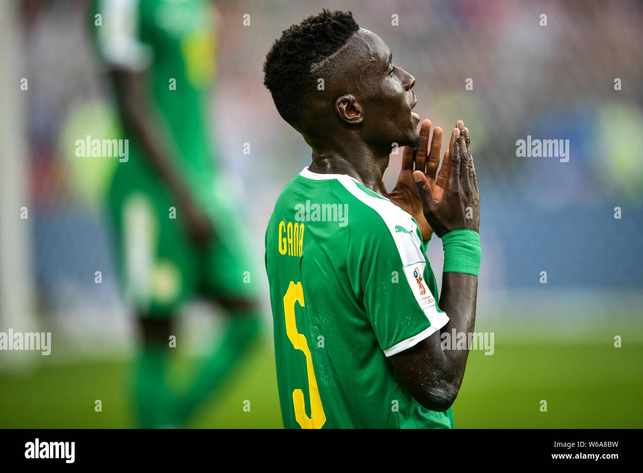Idrissa Gueye of Senegal reacts in their Group H match against Poland during the FIFA World Cup 2018 in Moscow, Russia, 19 June 2018. Stock Photo