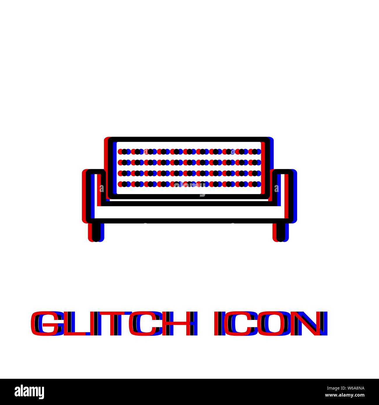 Sofa icon flat. Simple pictogram - Glitch effect. Vector illustration symbol Stock Vector