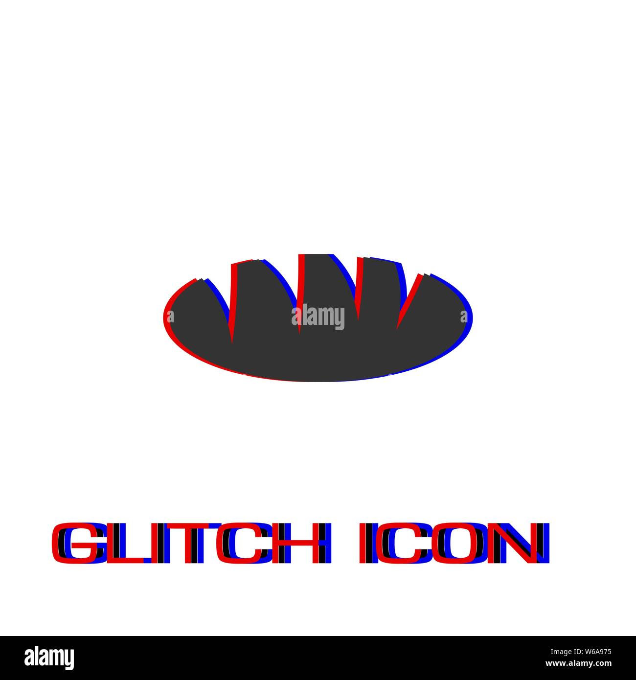 Bread icon flat. Simple pictogram - Glitch effect. Vector illustration symbol Stock Vector