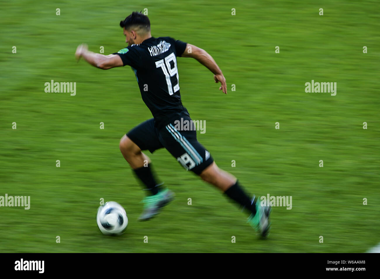 Sergio Aguero of Argentina dribbles against Iceland in their Group D match during the FIFA World Cup 2018 in Moscow, Russia, 16 June 2018. Stock Photo