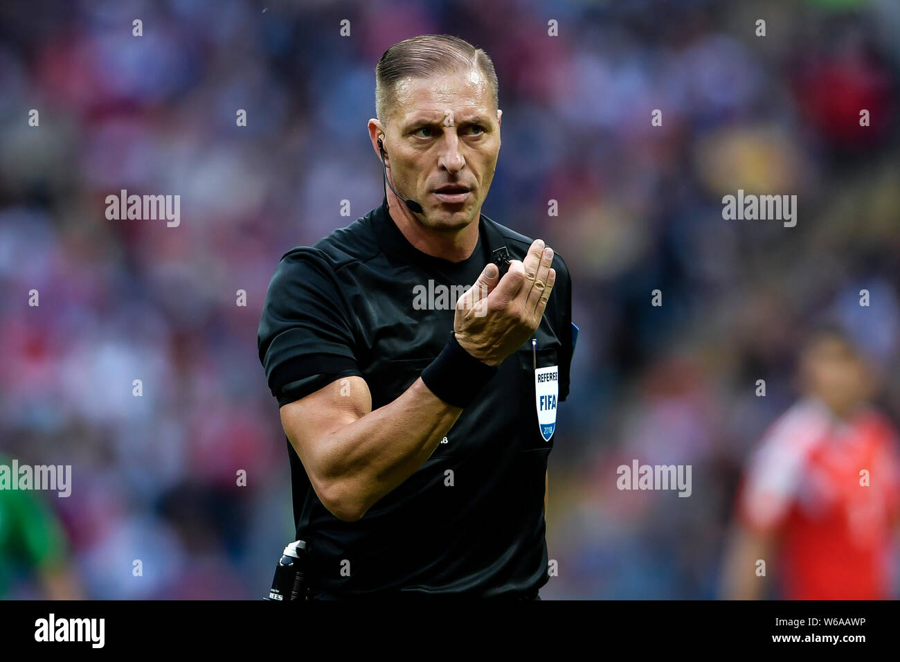 Referee Nestor Pitana is pictured in the Group A match between Russia and Saudi Arabia during the 2018 FIFA World Cup in Moscow, Russia, 14 June 2018. Stock Photo