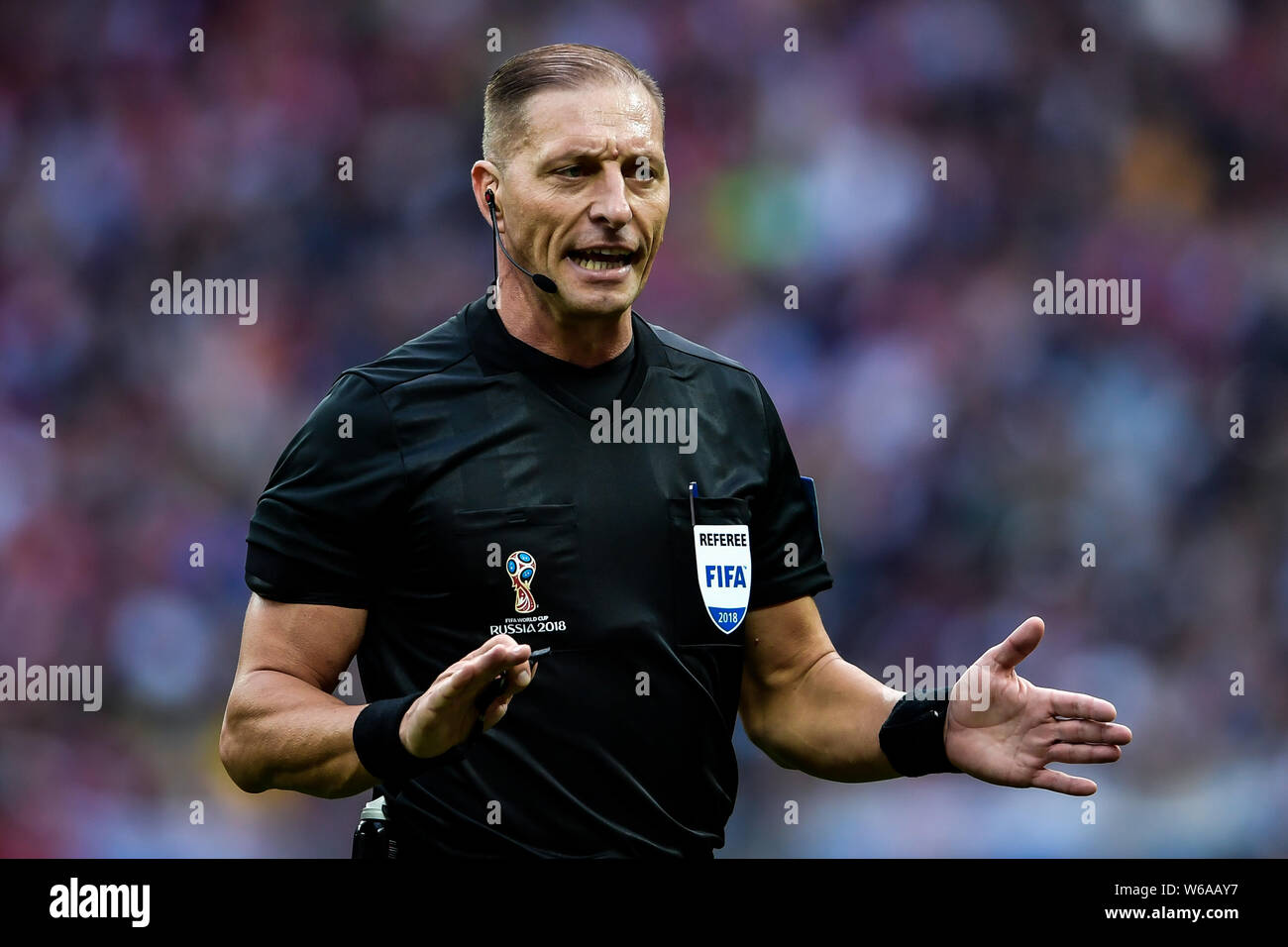 Referee Nestor Pitana is pictured in the Group A match between Russia and Saudi Arabia during the 2018 FIFA World Cup in Moscow, Russia, 14 June 2018. Stock Photo
