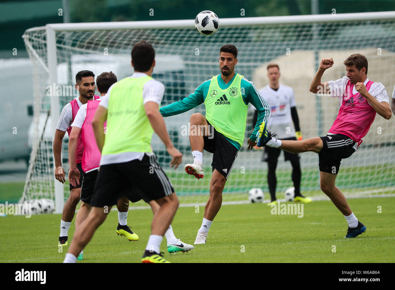 Ilkay Gundogan (Guendogan) and Julian Draxler of Germany take part in a training session for the 2018 FIFA World Cup in Moscow, Russia, 13 June 2018. Stock Photo