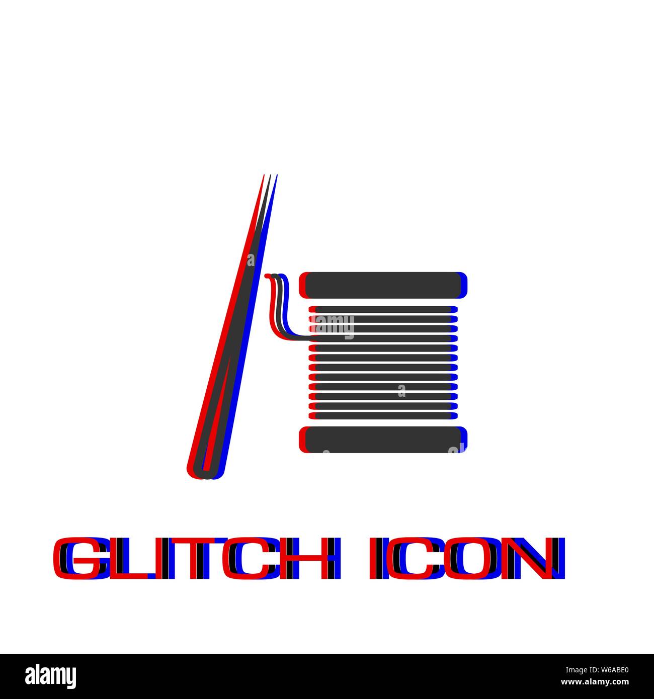 Thread spool and needle icon flat. Simple pictogram - Glitch effect. Vector illustration symbol Stock Vector